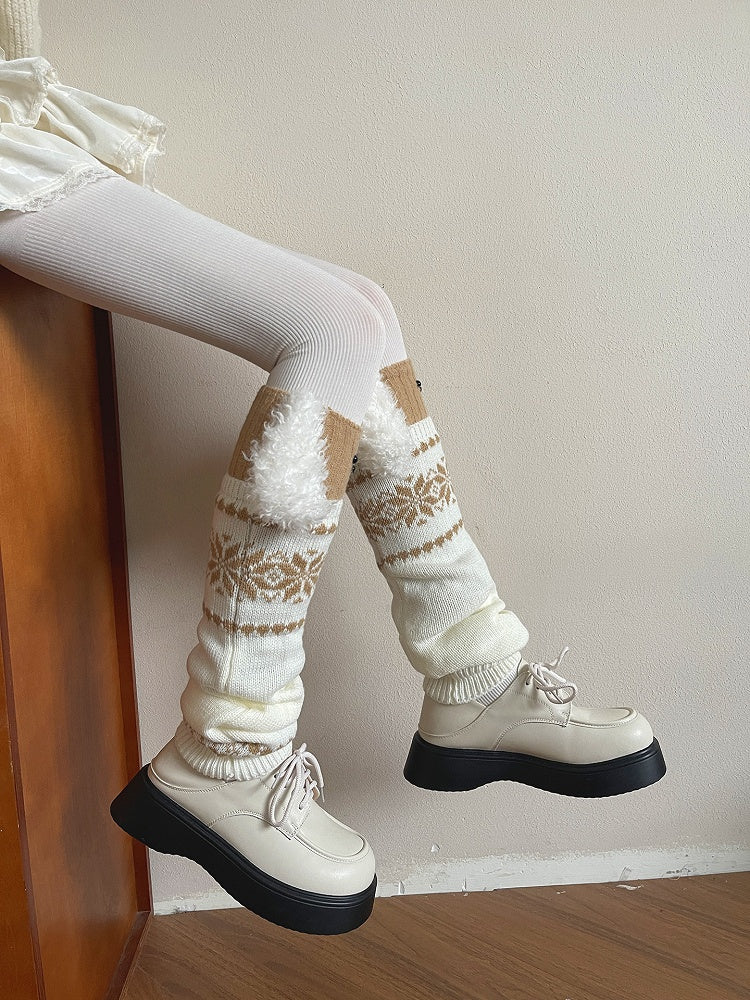 Warmers Leg Brown Beige Snowflake Warm Pattern