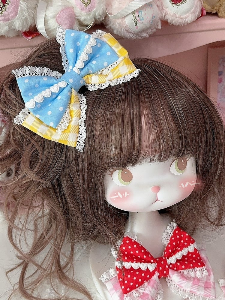 Plaid Polka-dot Lace Pattern Bowknot 5 Trim Color Hairclip Options And