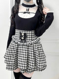 Sheer Sleeve Jirai Cutout at Kei Lace Long Mesh Panel Chest Collar Stand with Black Top: Knit