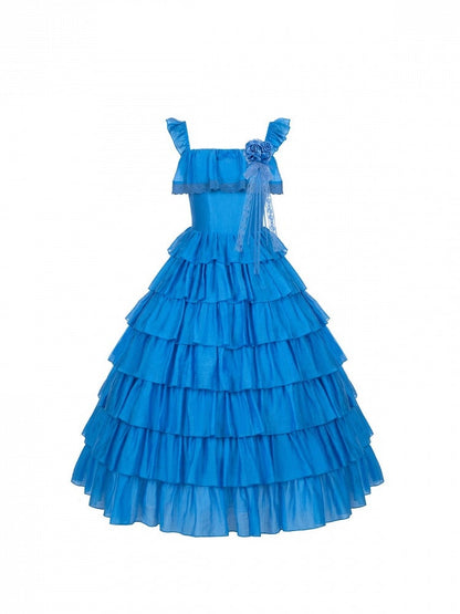 Blue Lolita Dress with Flounced Hem - With PUJI