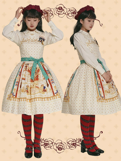 White Musical Print Elegant Lolita Jumper Skirt - Crucis Universal Tailor Company