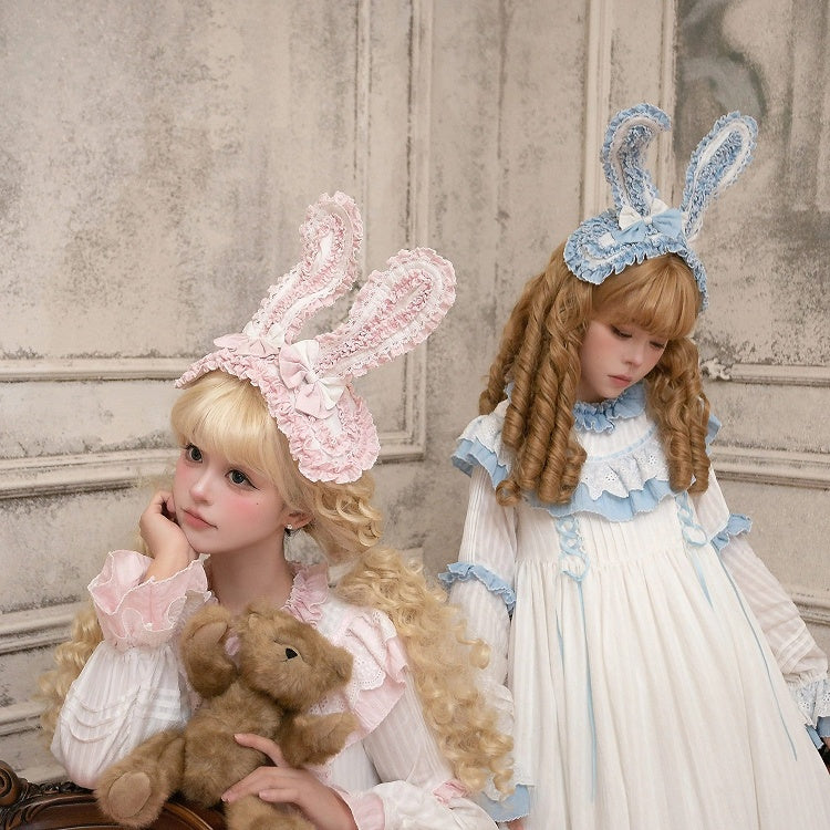 Pink Sweet / Lolita Blue Ears Bunny Hairband Upright