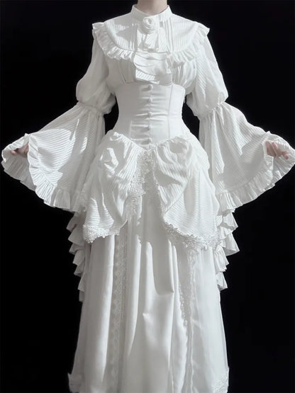 Gothic Rock Weiß Aristokrat Büste Lolita Entbeint Taille Unter Korsett Hohe