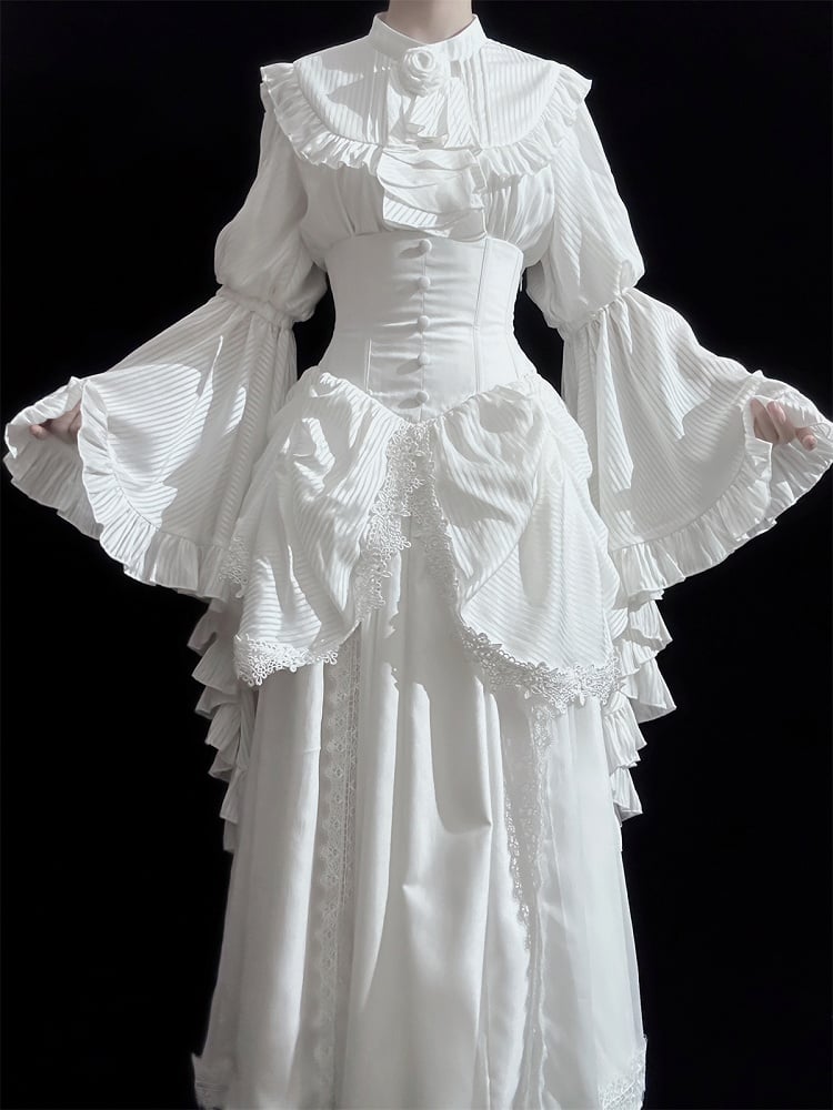White Boned Corset Underbust Aristocrat Lolita Skirt - Puppet Mind Book