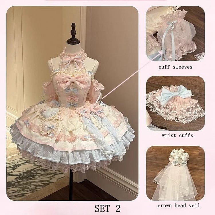 Rainbow Halter Lolita JSK Full Set | Sweetheart Macaron Lolita