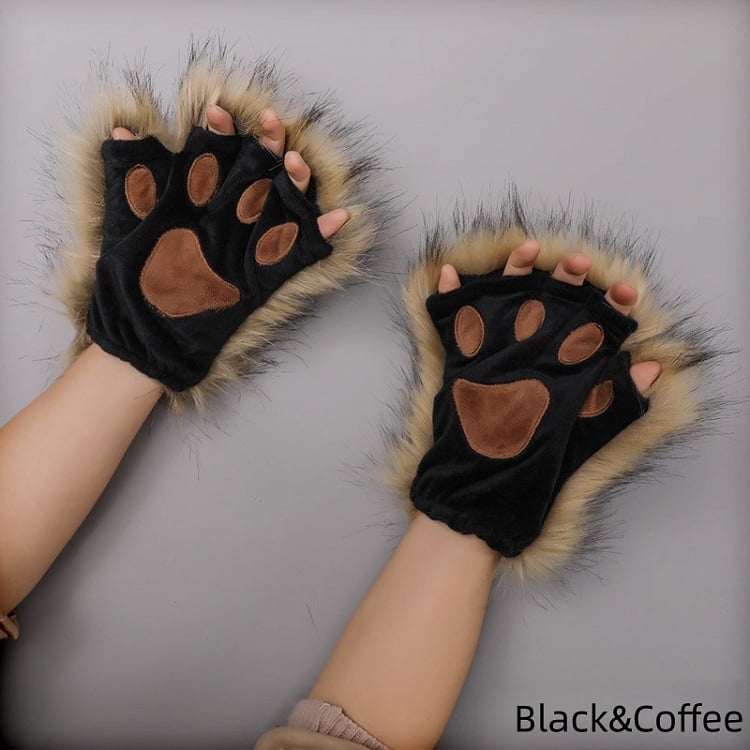 6 Kitty Colors Plush Lolita Paw Fingerless Gloves