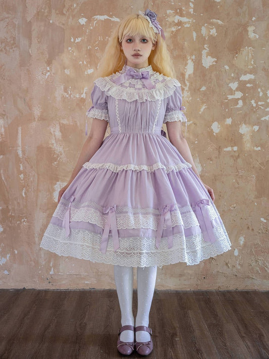 Short OP School Cotton Neck Dress Set Edward Old Purple Sleeves Lolita