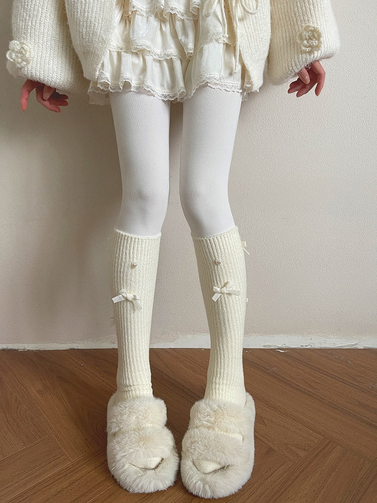Stockings Accents Heart Ribbed with Bow