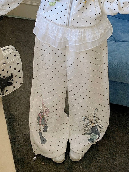 Polka Dot Straight Wide Leg Pants with Cartoon Pattern - Solkatt