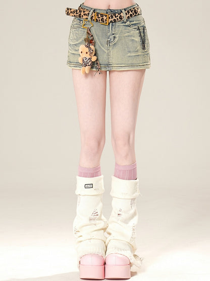 Glamorous Charm Leopard with Waist Belt Yellow Pattern Gyaru Fashion Kitty