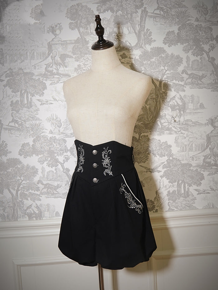 Shorts Lolita Ouji Straps Waist Black Corset with Belt High