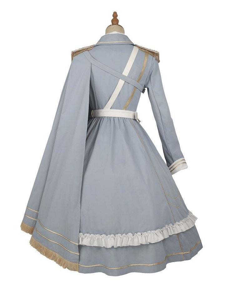 Lolita Details Blue Fringe Military Cape Shoulder One Golden with Trim