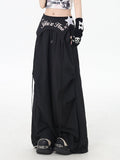 Black Punk Pants Accessory Waist Asymmetrical with Drawstring Waist Wasteland