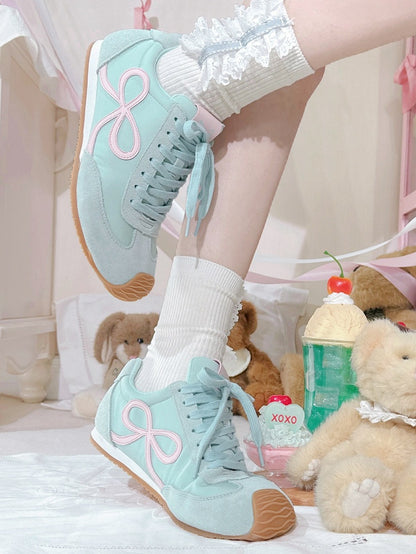 Green Front Bowknot Lace-up Design Sneakers Ties