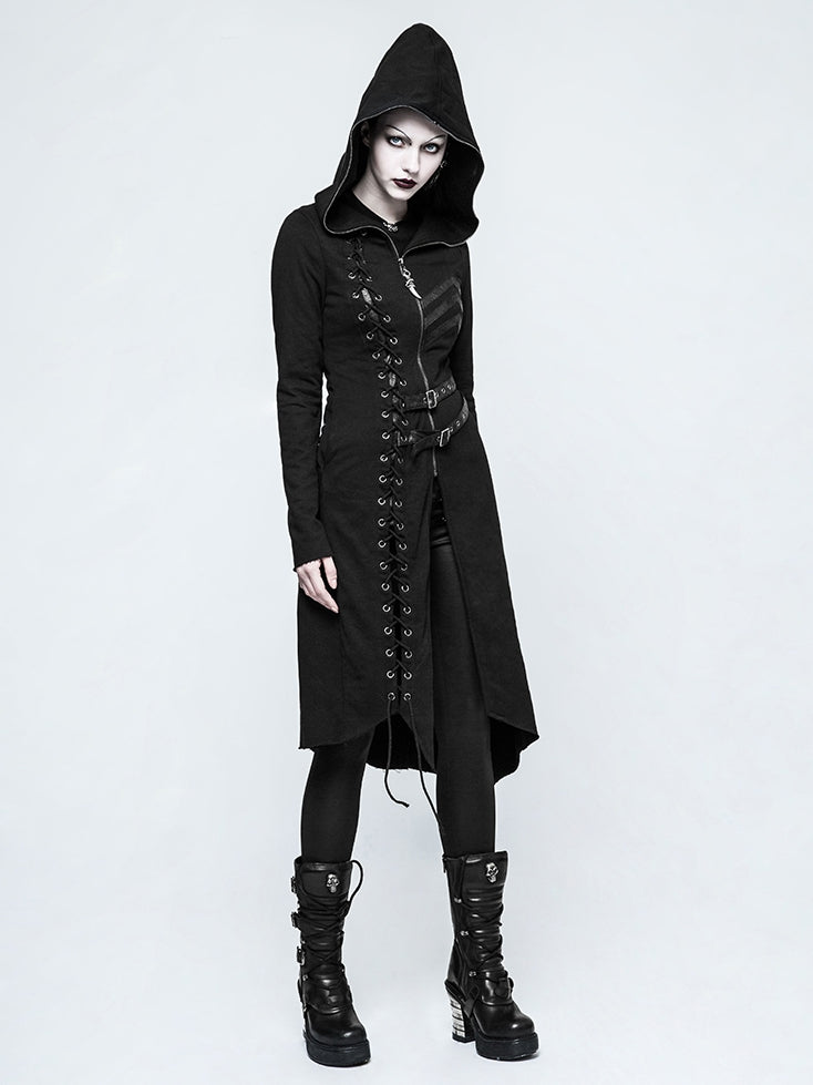 Asymmetric Sweater Black Coat Diagonal Punk Hem