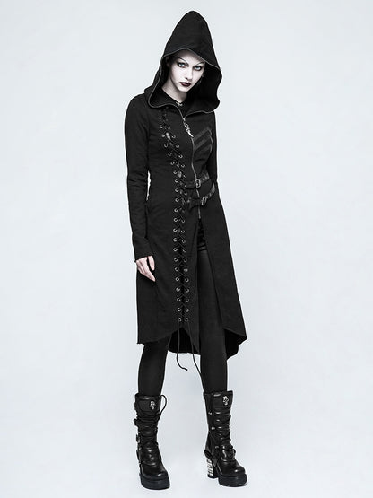 Asymmetric Sweater Black Coat Diagonal Punk Hem