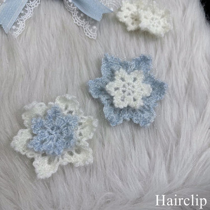 White Brooch/HairClip Knitted Lolita snowflake Blue