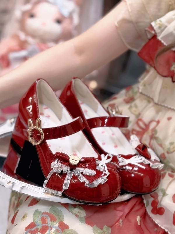 Wine Red Bunny Snap Mary Jane Shoes by Cherry Bunny