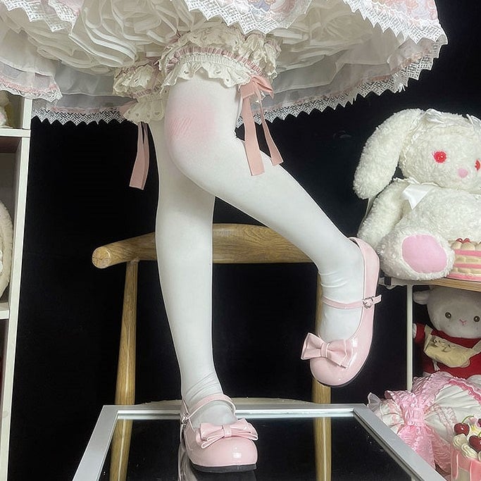 Round Toe Pink Sweet Lolita Flats with 1 cm Heel & Bow Details