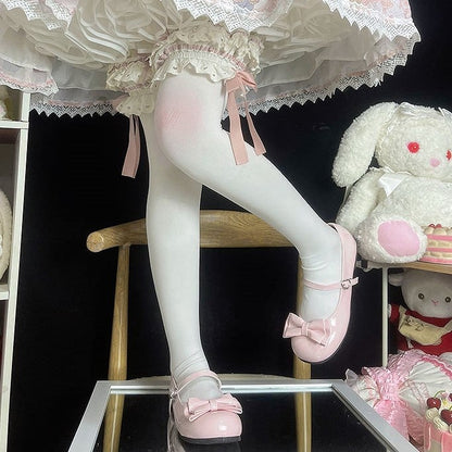 Round Toe Pink Sweet Lolita Flats with 1 cm Heel & Bow Details
