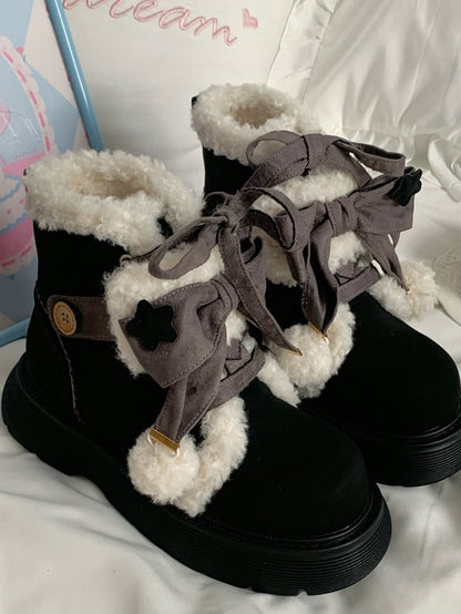 Snug Lining Sweet Fasteners with 5.5cm Gray Height Black in Versatile Boots Lolita