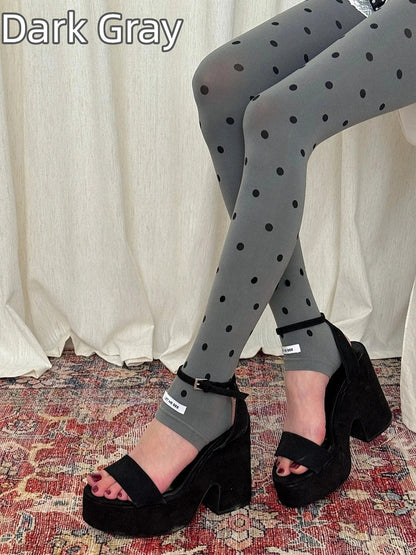 / Polka Dot (Vintage Edgy Footless Tights Light Style) Dark Gray