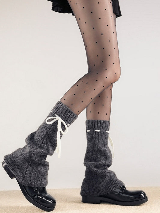 Leg Bow Accents Ribbed with Knit Colors) Warmers Tie (3