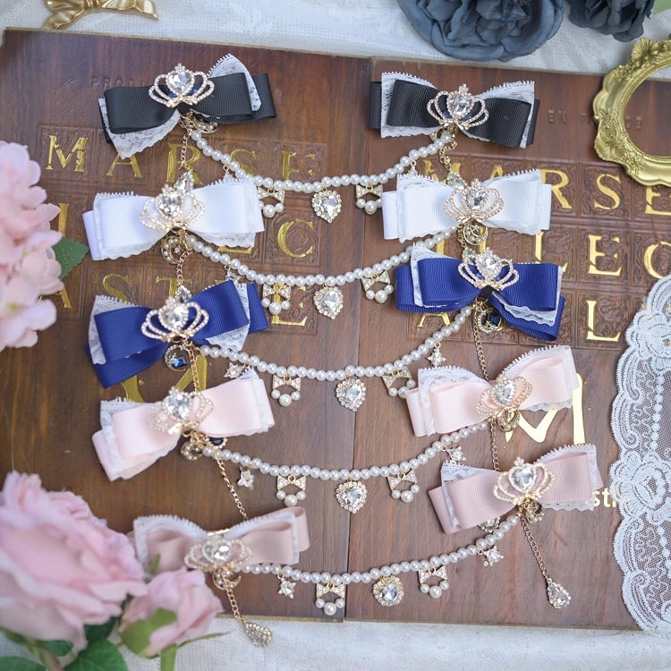 Jirai Chain with Colors Beaded Hairclips Bowknot Kei 6 Crown