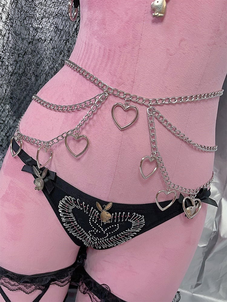パンクなマルチレイヤーハート型チャームウエストチェーン