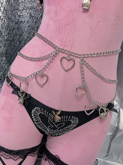 パンクなマルチレイヤーハート型チャームウエストチェーン