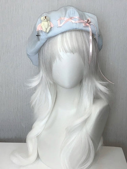 Rhinestone Plush Angel Bear Beret with Lace-up Detail