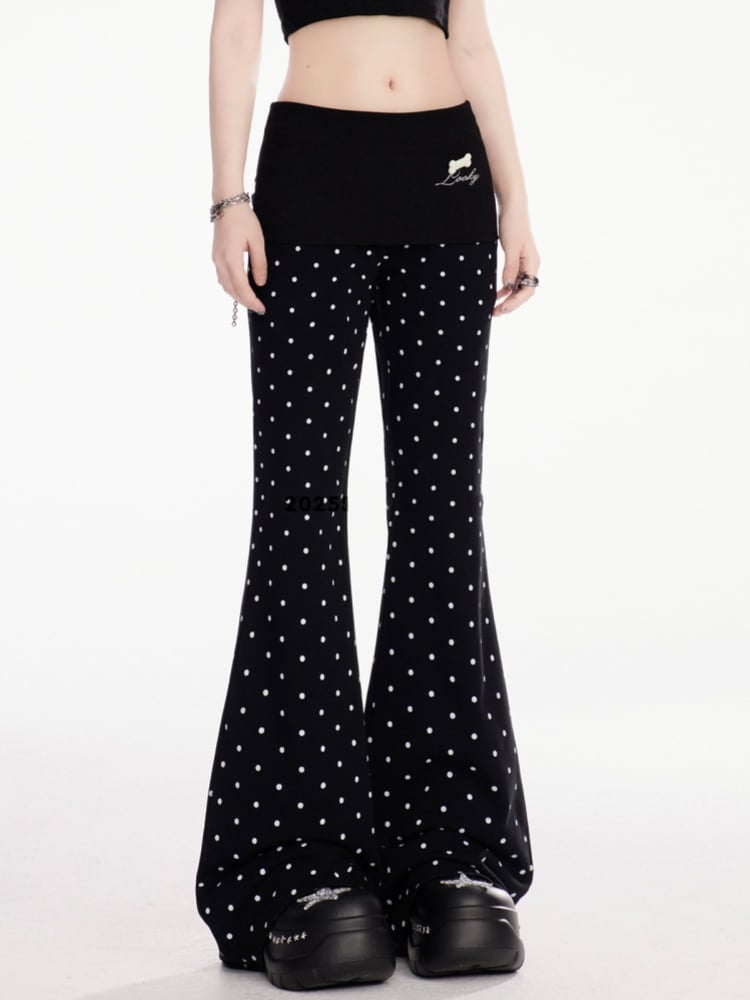 Ausgestellte Freizeithose Schwarz Polka Dot Elastische Taille Schmal geschnitten