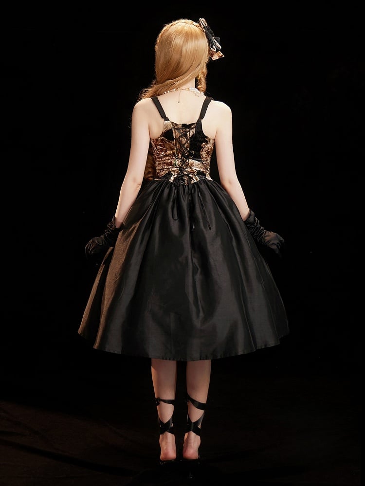 Strapsand Shoulder Rhinestone Embellished Cowl Elegant Classic Dresswith Neckline Lolita Black Bows