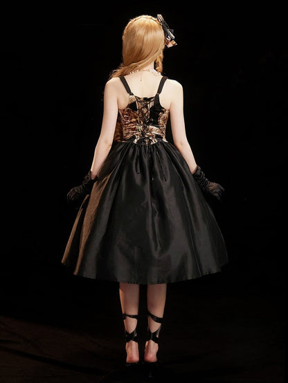 Strapsand Shoulder Rhinestone Embellished Cowl Elegant Classic Dresswith Neckline Lolita Black Bows