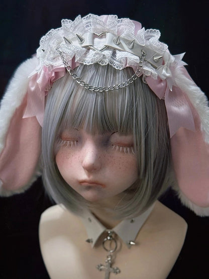 Bunny Strap Leather Ear with Pink Droopy KC White Rivet Plush