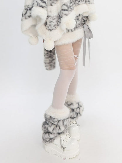 Bittersweet Print Gray Leopard Plush Leg Warmers