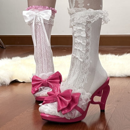 PU Deep Slip-In with Beadwork Bow Design Heel Heart Fit