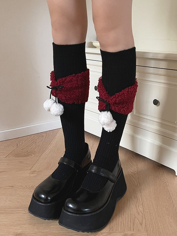 Sweet Bowknot Stockings with Pompoms