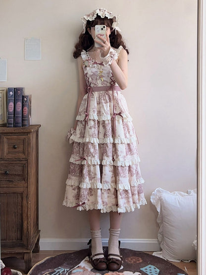 Print Length Dress Dusty Grapes Hem Detachable Purple Changeable Lolita
