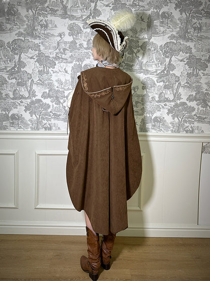 Embroidery Cloak Lolita Zip Coffee Detail Hood Ouji