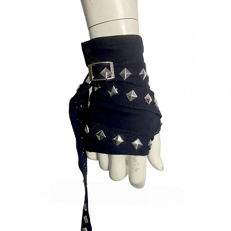 Black Punk Gothic Studs Strap Fingerless Gloves