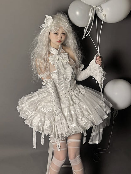 イリュージョンホワイトノースリーブビッグホルタートップボウネック