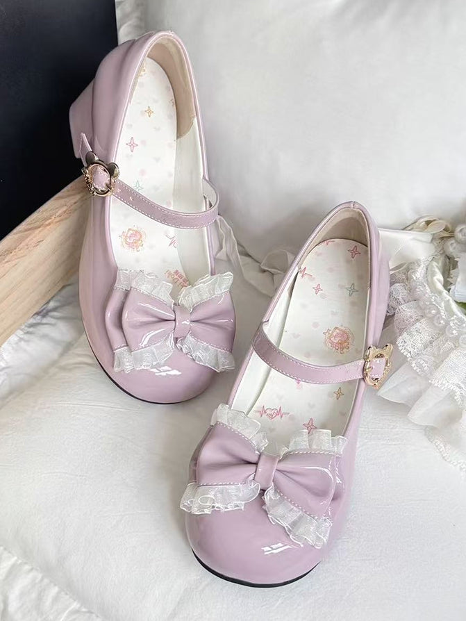 Mary Bow Sweet Mid-heel Accents Toe with Janes Purple Round - PU Lolita