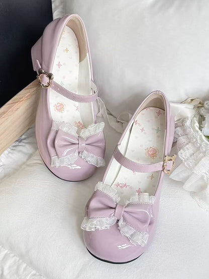 Mary Bow Sweet Mid-heel Accents Toe with Janes Purple Round - PU Lolita