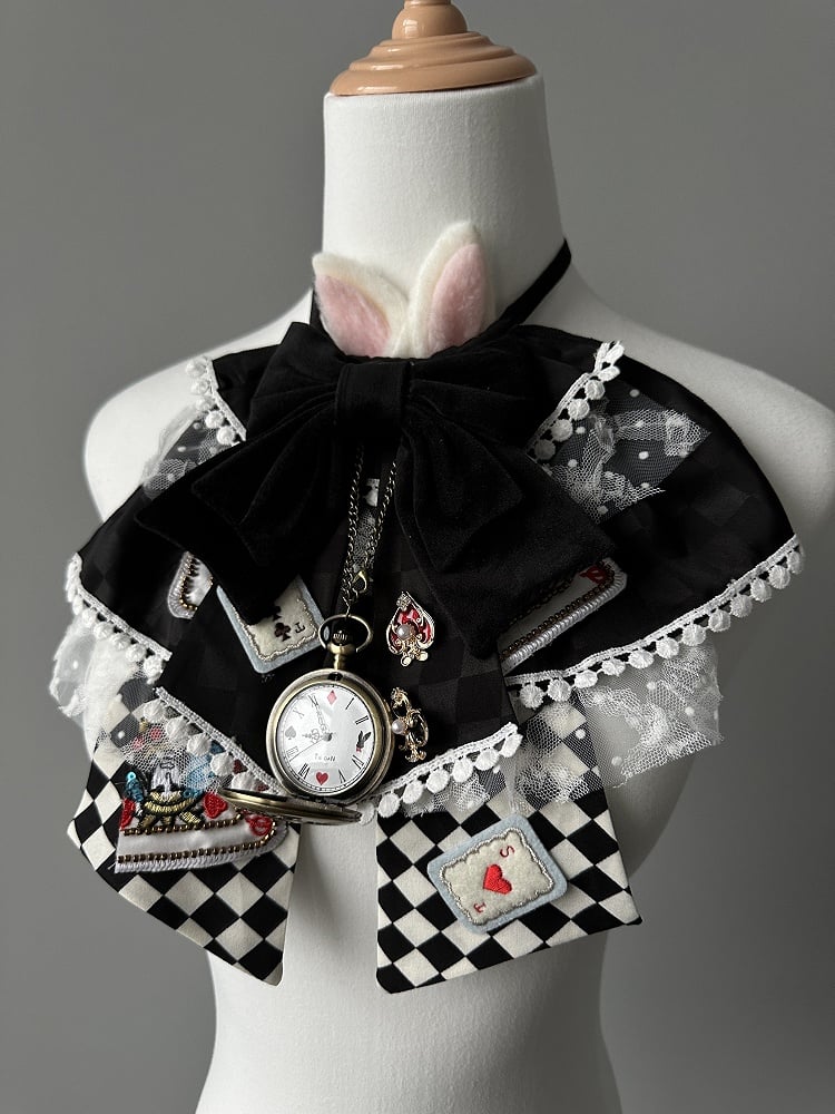 Wonderland Collar Bowknot Black Alice in Vibes Checked Pattern