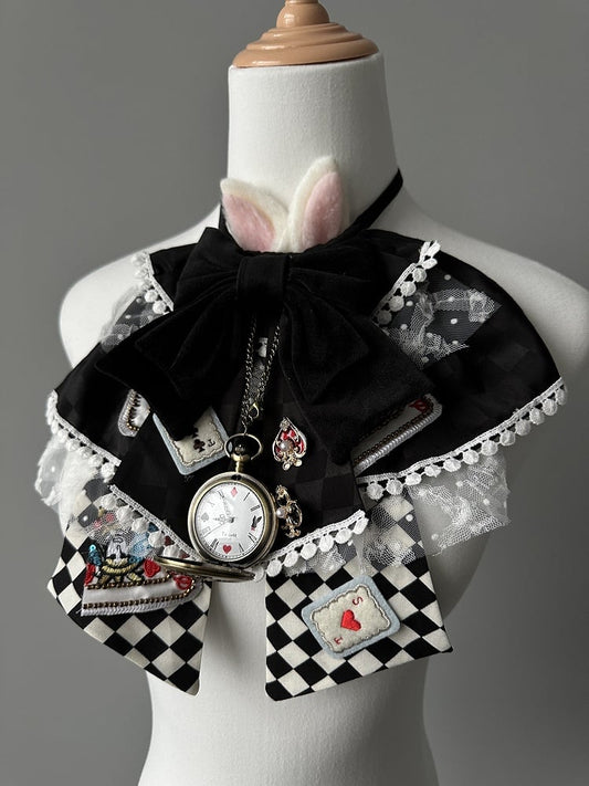 Wonderland Collar Bowknot Black Alice in Vibes Checked Pattern