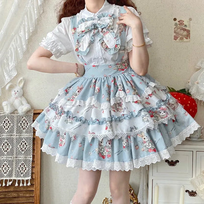 Overall Bunny Lolita Print Blue Sweet Skirt
