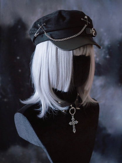 Black Punk Chain Beret with Metal Buckle - Strange Sugar
