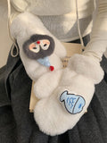 Fish Fur Mittens Penguin Faux White