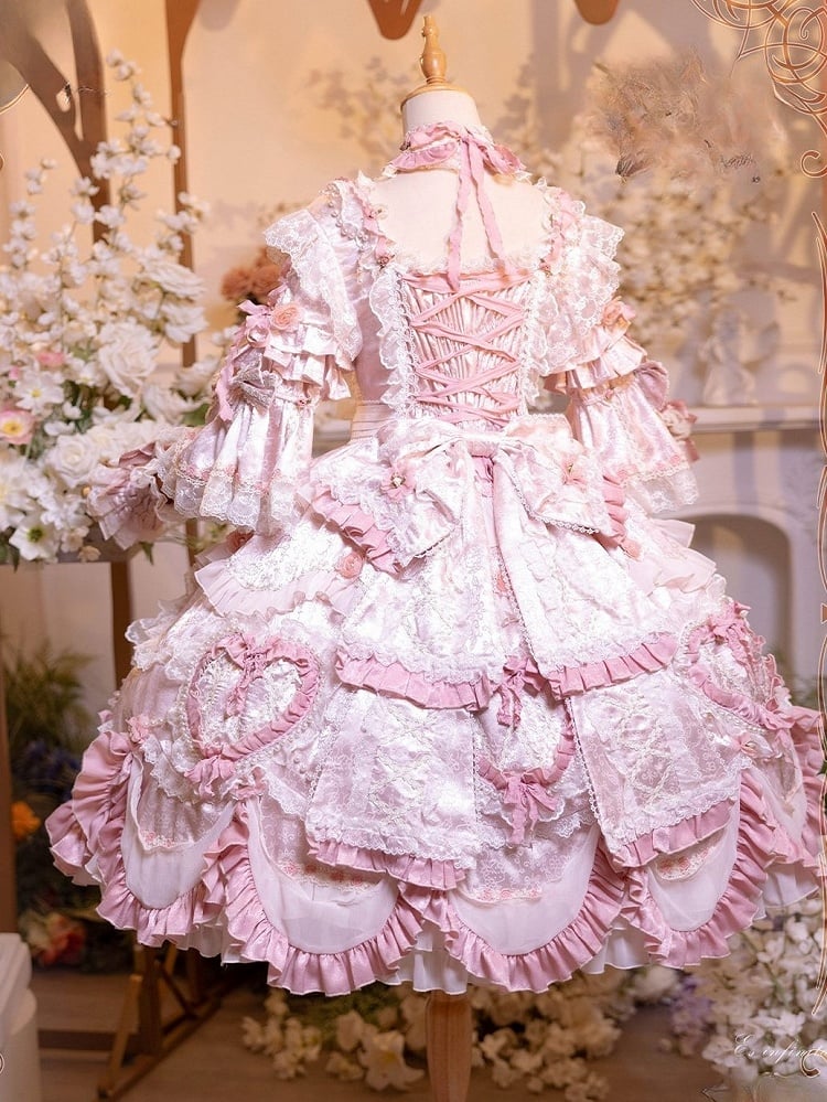 Embroidery Details Light Bead Pink Floral Hanayome Rosette Lolita and Dress Chain